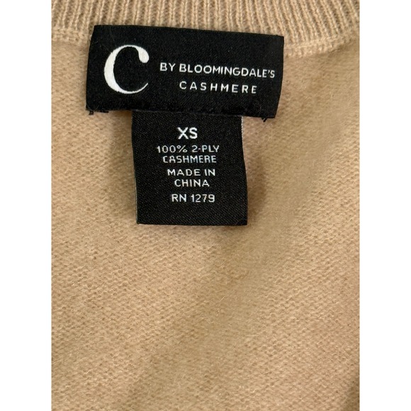 C by Bloomingdale's V-Neck 2-Ply Cashmere Sweater XS Tan - Picture 5 of 6